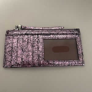 HOBO Metallic Pink Crackle Card Wallet with ID Window